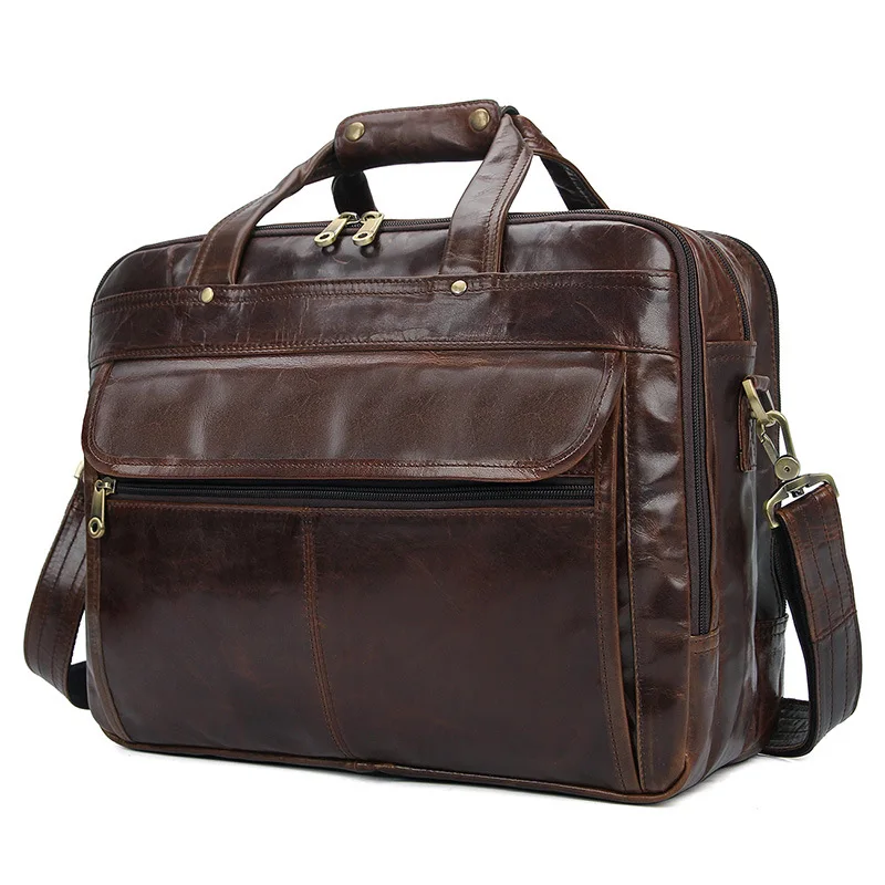 Genuine Leather Men's Briefcase Business Bag Leather Laptop Large Capacity Travel Messenger Bag Men Shoulder Bag