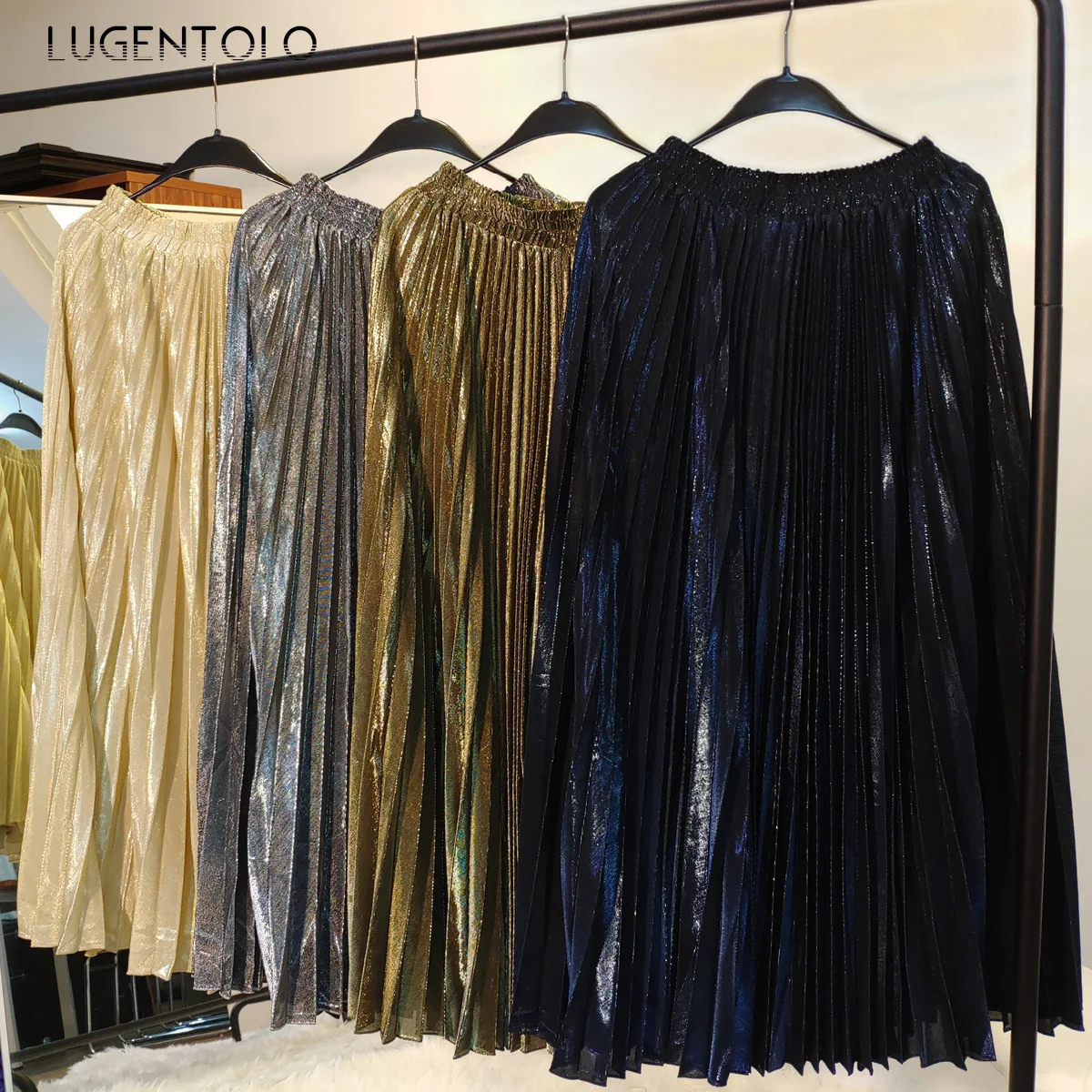 

Simple All-match Women's Skirt Spring Summer Fashion Muslim New Drape Lady High Waist A- Line Big Swing Loose Skirt Lugentolo