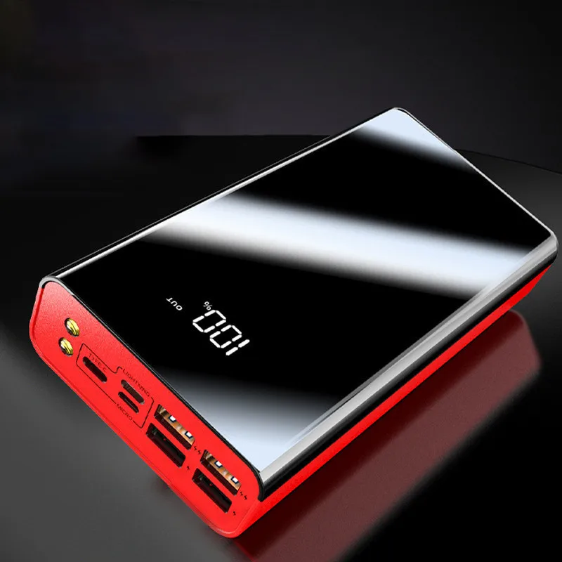 Внешний аккумулятор 30000 мАч зеркальный экран водонепроницаемый внешний