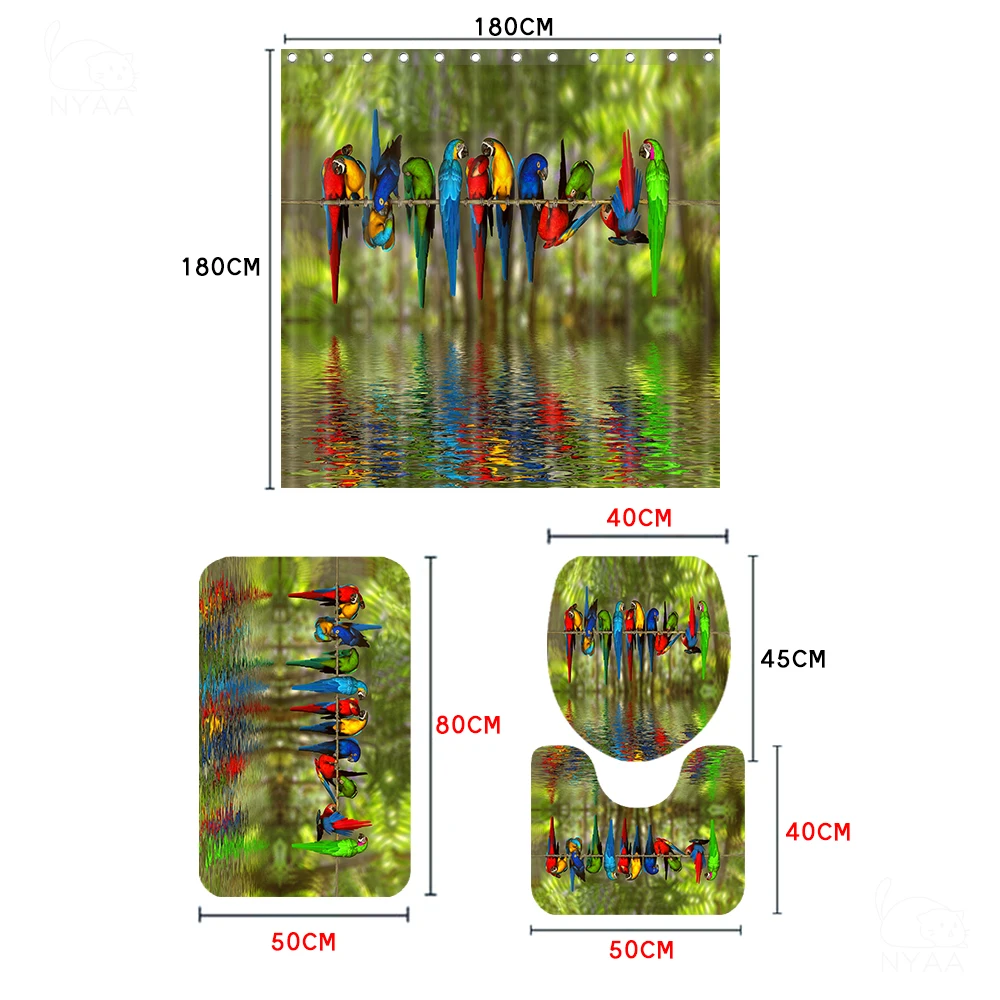 Набор для ванной комнаты NYAA 3D Красный Попугай Зеленый водопад Художественная