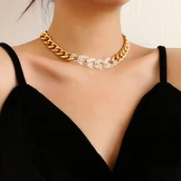 lifefontier punk thick chain choker necklace gold silver color metal transparent acrylic chains necklaces for women jewelry 2021