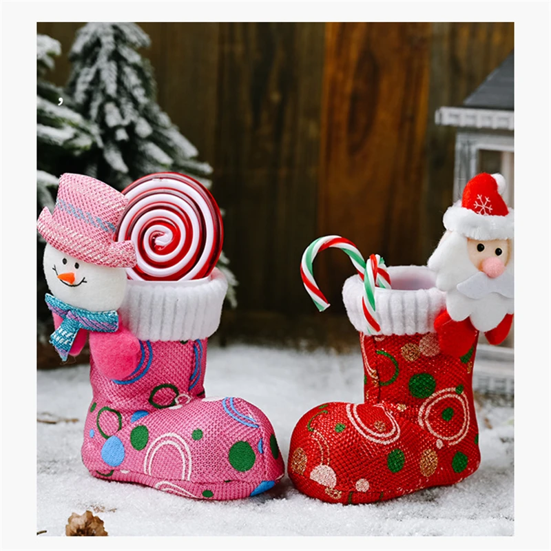Christmas Funny Candy Boot Cute Ornaments Cartoon Bright Cloth Shoes Stockings Decoration Supplies Xmas Gift Holders | Дом и сад