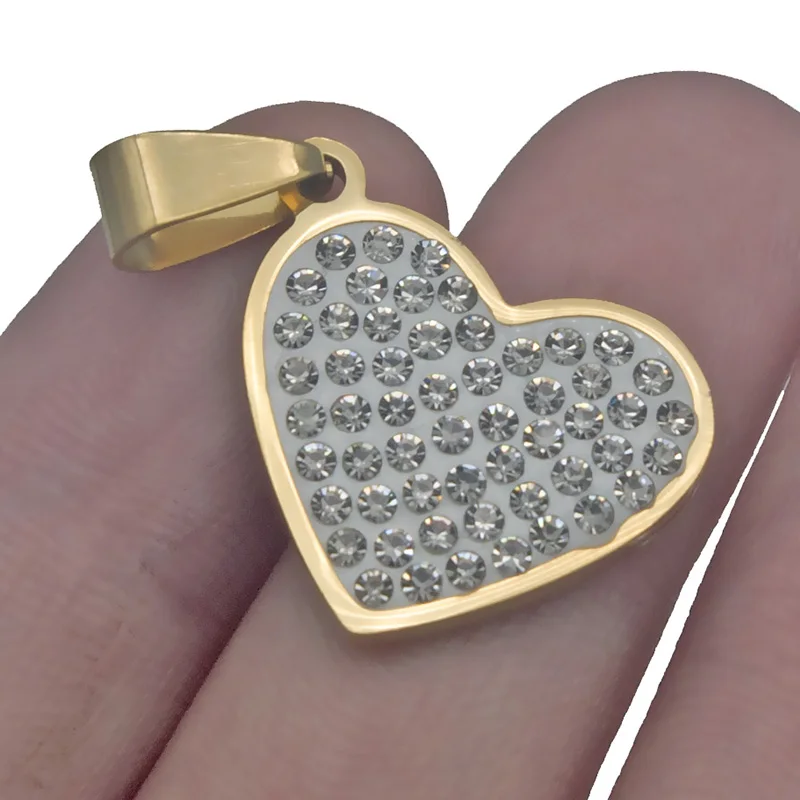 Цепочка с подвеской в виде сердца из нержавеющей стали фианитами | Украшения и