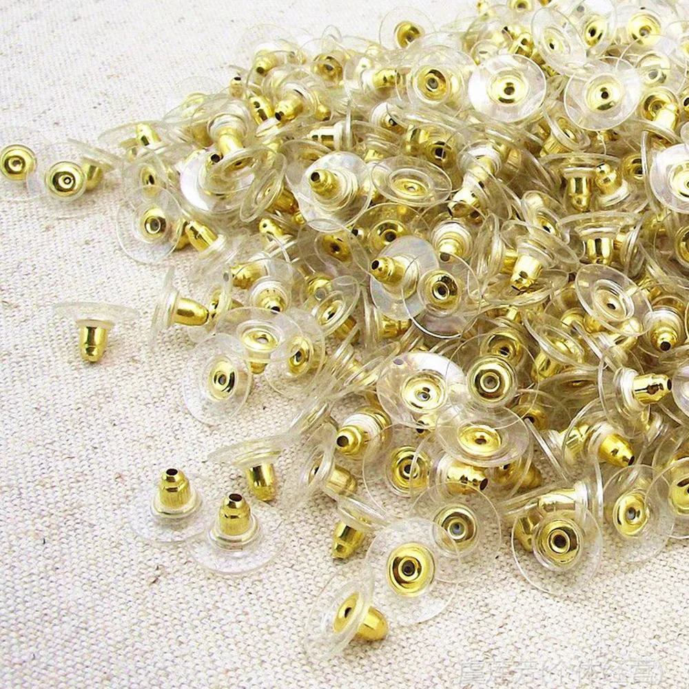 

50pcs DIY Craft Accessories Silicon Stud earrings Back Stoppers Ear Post Nuts Jewelry Findings Components Gold and Silver