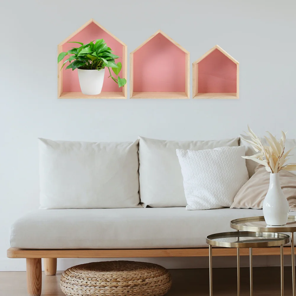 

3pcs Creative Wood House Shape Floating Shelf Wall-mounted Storage Rack