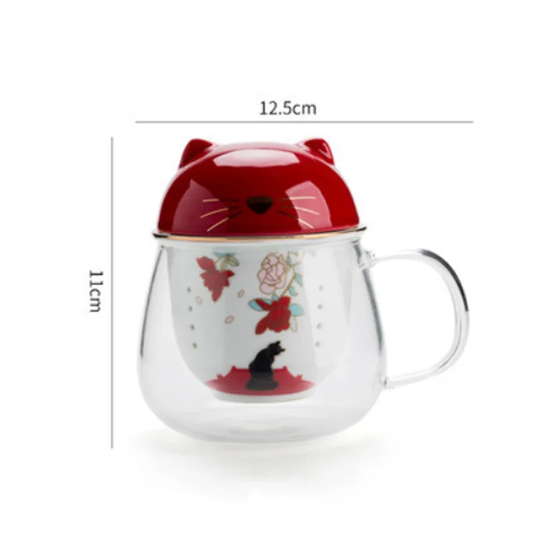 

Cute Cat High Borosilicate Glass Heat Resistant TeaCup with Lid and Filter Household Large Capacity Office Tea Separation Mug