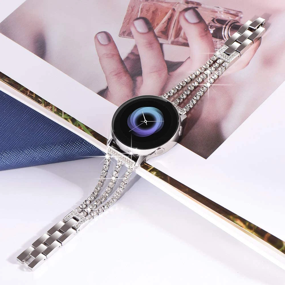 

Woman Galaxy Watch 3 45mm 46mm Bands 22mm Metal Steel Watchband Strap Bracelet for Samsung Gear S3 Frontier&Classic Silver Bling