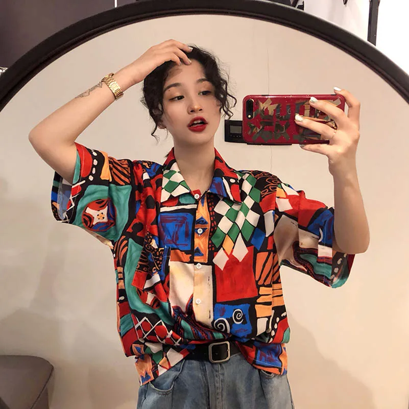 NiceMix Мода Harajuku Женская одежда Летний стиль блузки с принтом граффити Женские