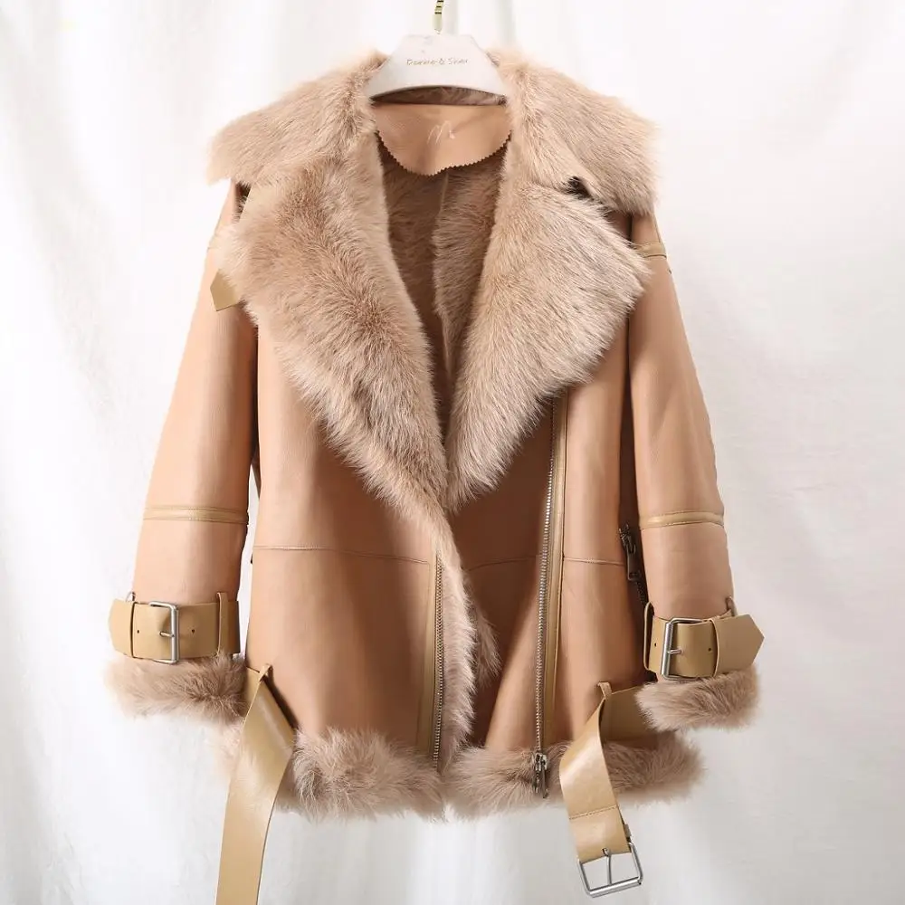 2022 Women's motorcycle jacket short outerwear streetwear Tuscan lamb fur fur coat Winter Jacket thick warm real fur coat
