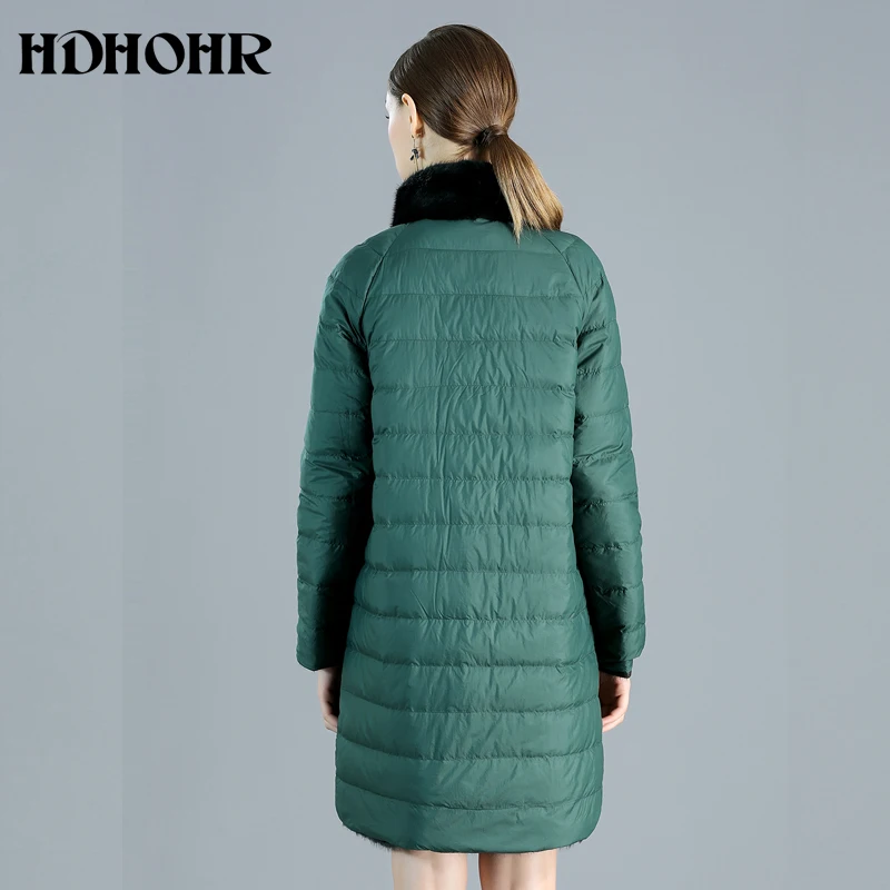 HDHOHR настоящие норковые шубы женские с пуховой двойной боковой износ Новые Натуральные норковые шубы Зимние теплые Kintted меховые куртки