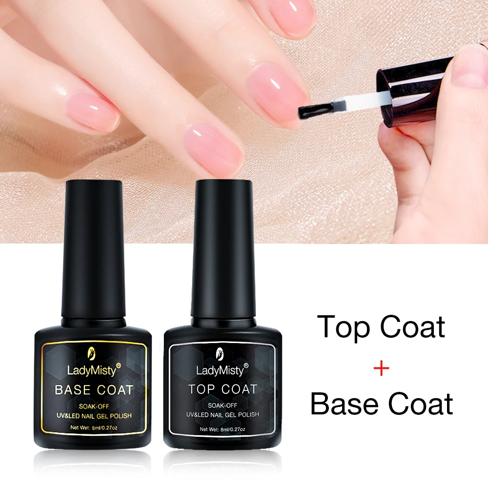 LadyMisty нет протрите Гель лак для верхнего и базового покрытия 2 шт./лот