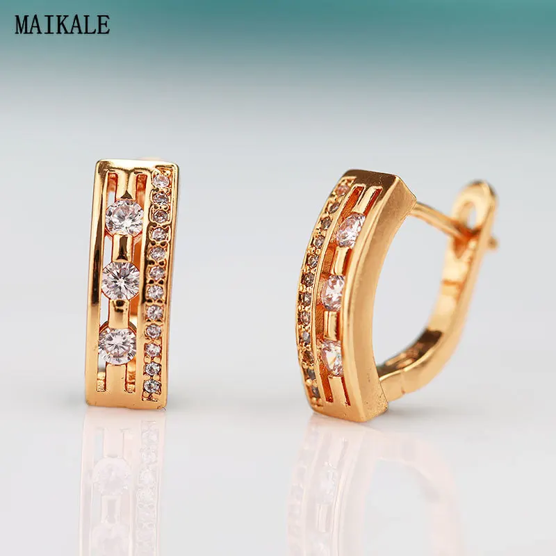 MAIKALE, простые u-образные серьги-гвоздики для женщин, циркониевые бусины, золотые, серебряные, полые кубические циркониевые серьги, модные ювелирные изделия