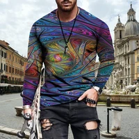 mens 3d retro personality printing bottoming shirt couple loose long sleeved stitching casual autumn tops