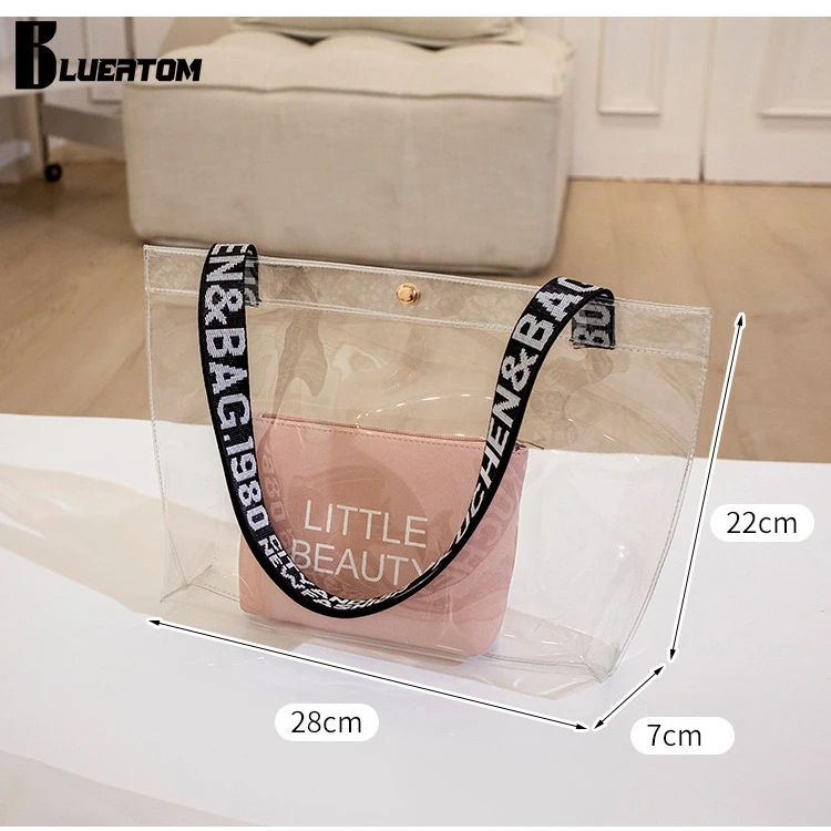 

2pcs/set Summer Transparent PVC Fashion Women Shoulder Shopping Totes Composite Bags Solid Casual Ladies Handbags