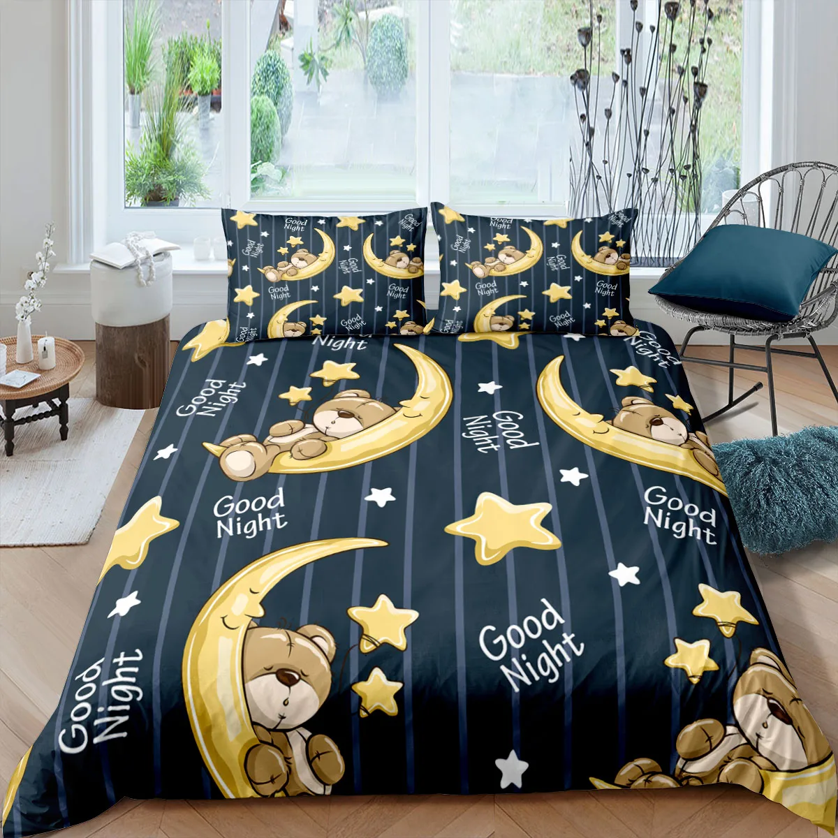 

Teddy Bear Bedding Set Cartoon Moon Kids Kawaii 3d Duvet Cover Sets Comforter Bed Linen Twin Queen King Single Size Gift Fashion