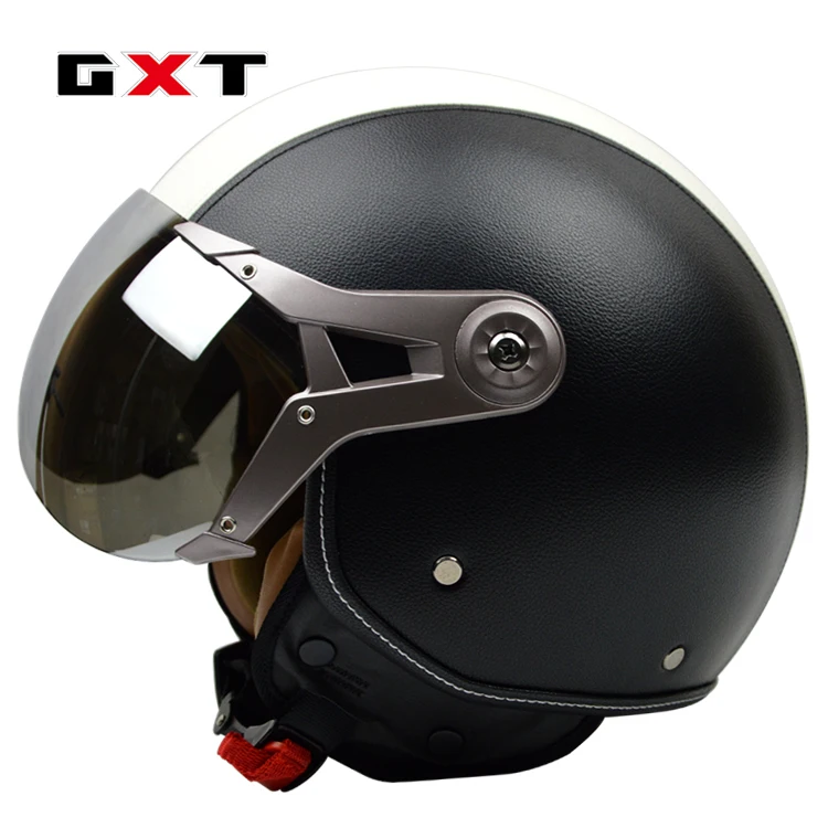 Black white PU GXT мотоциклетный шлем, мужские винтажные Ретро 3/4 шлемы, мотоциклетный велосипед, велосипедный скутер, шлемы, шлем ruby - Цвет: Black white PU