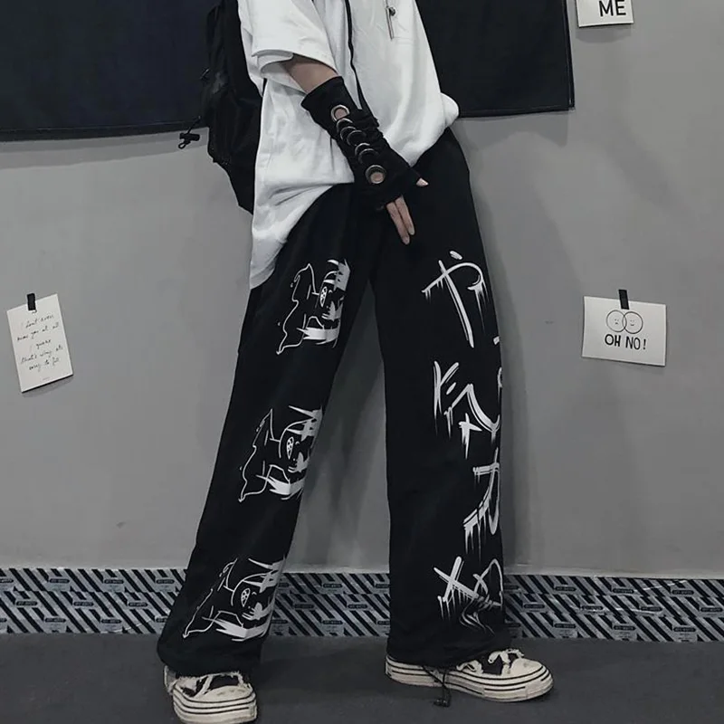 

Aolamegs Anime Sweatpants Men Pants Women Japanese Korean Gothic Retro Hip Hop Streetwear Casual Wide Leg Jogging Trousers Male