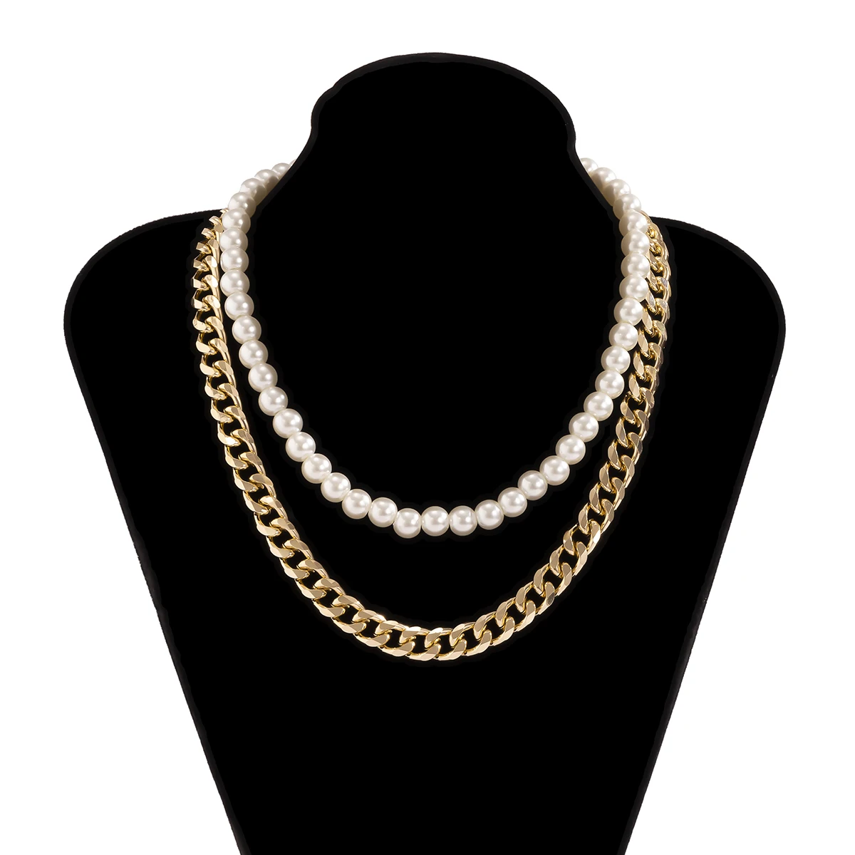 

IngeSight.Z 2Pcs/Set Kpop Imitation Pearl Choker Necklace Collier Women Fashion Multi Layered Miami Curb Chain Necklaces Jewelry