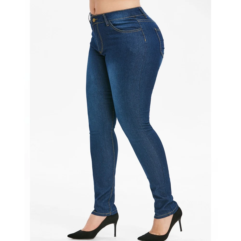 ROSEGAL размера плюс базовые темные джинсы на молнии с карманами джинсовые узкие повседневные брюки со средней