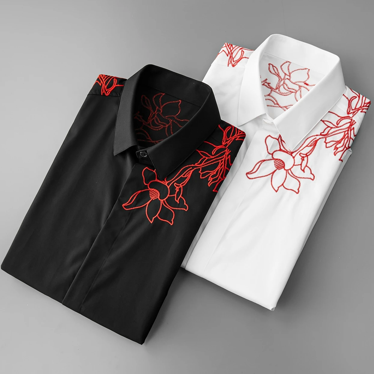 

New Flower Embroidery Mens Shirts Luxury Long Sleeve Casual Party Male Shirts Plus Size 4xl Fashion Slim Fit Man Shirts