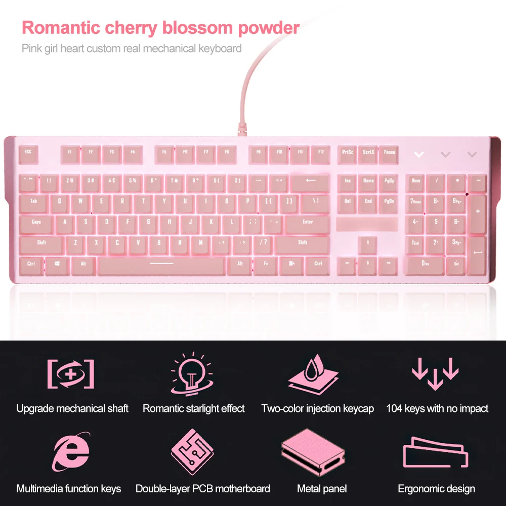 onikuma pink gaming keyboard with 104 keys mechanical keyboard blueredblack switch for laptop and computer free global shipping