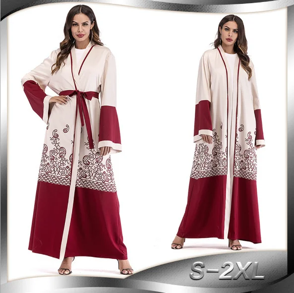 

Fashion Muslim Print Floral Abaya Loose Cardigan Dress Long Robe Gowns Tunic Kimono Ramadan Arab Islamic Prayer Service Clothing