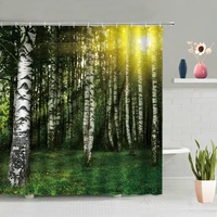 green forest scenery shower curtain trees plants waterfall creative love landscape bathtub decor screen washable bath curtains