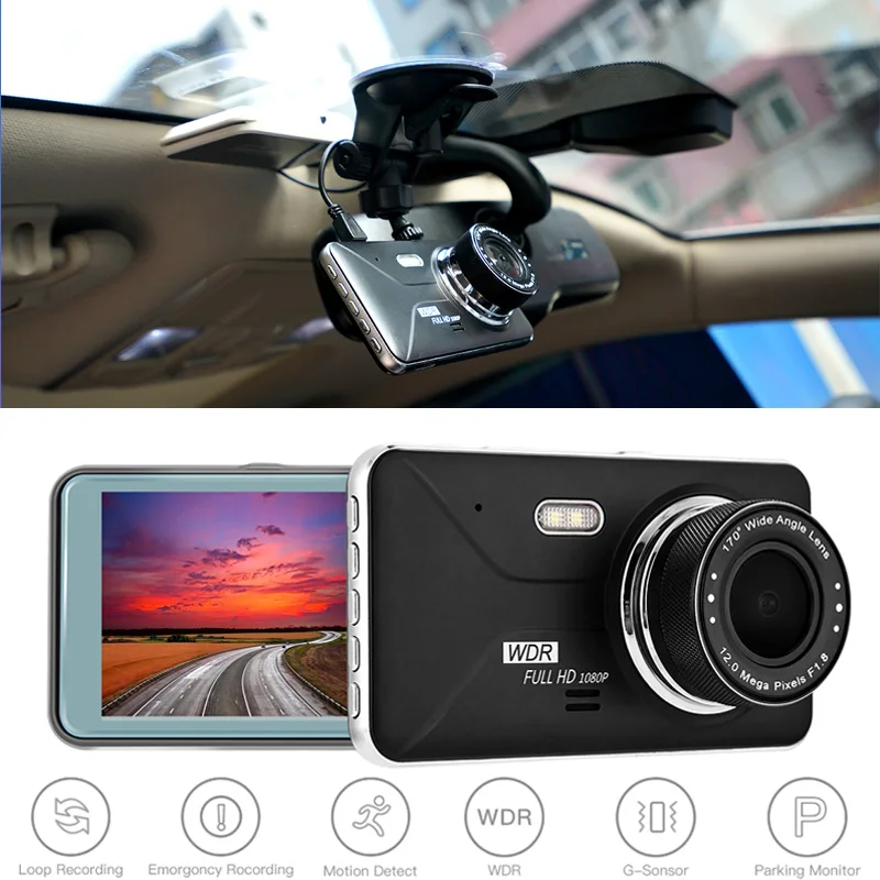 Автомобильная семейная камера DVR 4 дюйма 2.5D IPS-экран Full HD 1080P видеорегистратор с