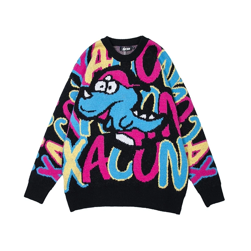 

Women Autumn Winter Warm Pullover Sweater Fashion Vintage O-Neck Oversized Long Sleeve Cute Cartoon Letter Print Knitwear Ins