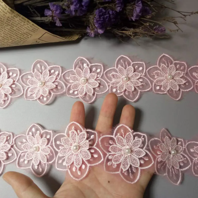 10x розовый 5 5X5 см 3D хлопковое Жемчужное с цветочной вышивкой кружевной обрезанная