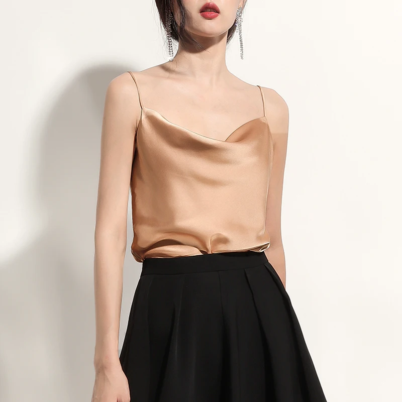 

Max Spri Women Trendy Retro Sling Tank Ins Hot 2019 New Fashion Spaghetti Straps Office Lady Simple Crop Cami Top