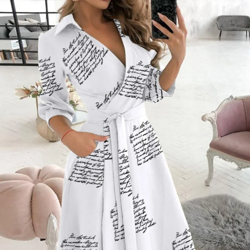 

Summer Fashion Sexy Long-sleeve V-neck Printing Bag Hip Irregular Stitching Dress Women's Lace-up Office Ladies Skirt