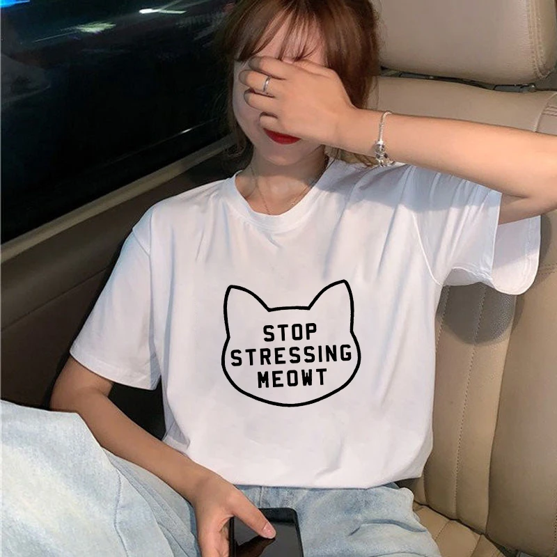 

Simple T Shirt Cat Head Shape Letter Tshirt Women's Summer Casual Tshirt Short Sleeve Round Neck Tee Shirt Girls