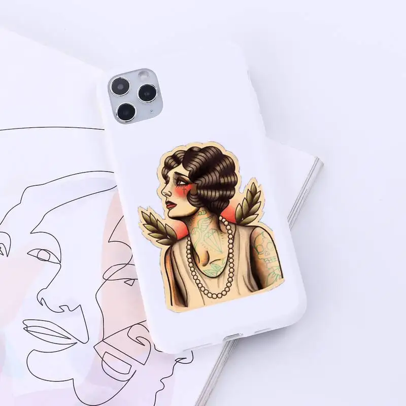 

Fashion Cool old school tattoo girl Phone Case Candy Color for iPhone 6 7 8 11 12 s mini pro X XS XR MAX Plus