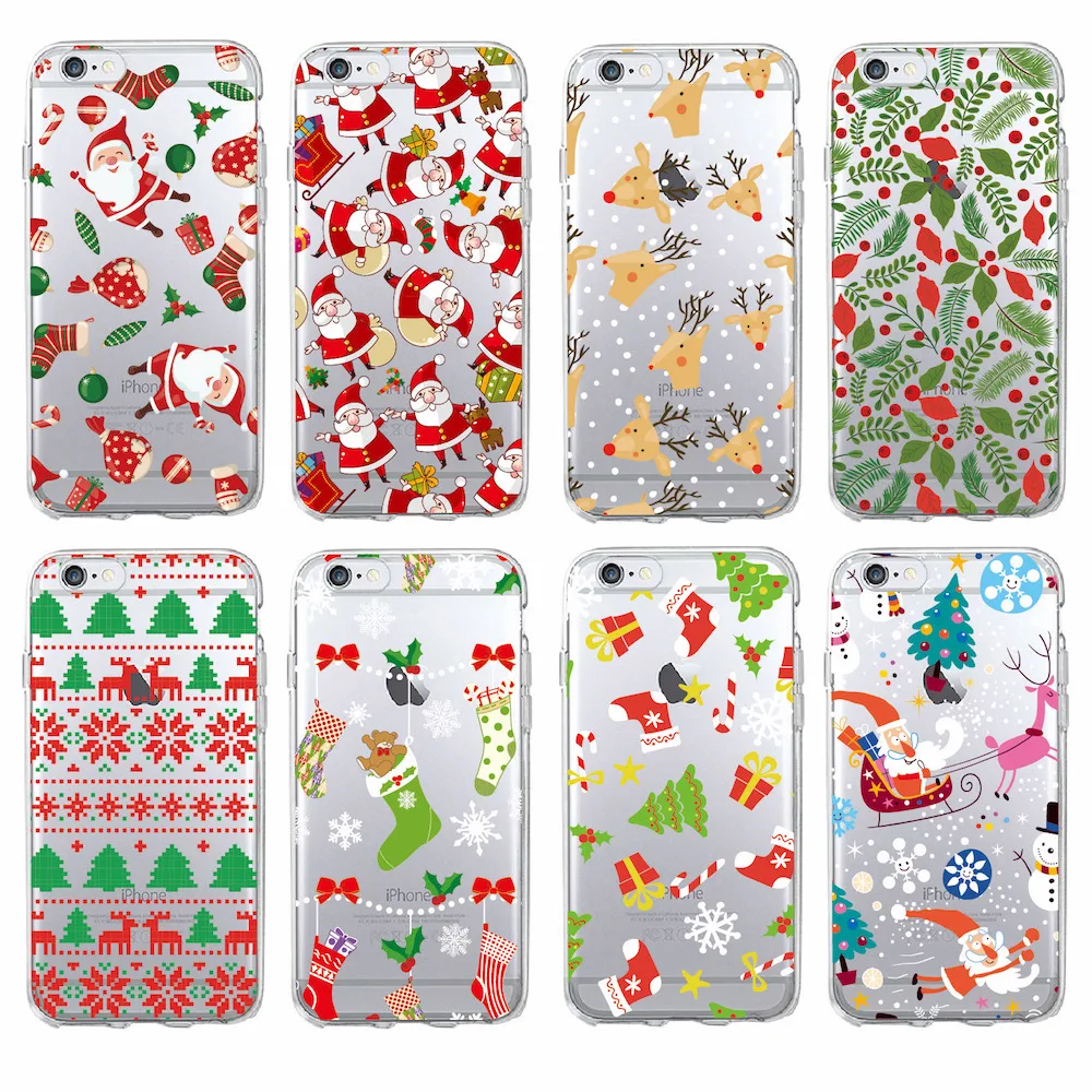 

Cartoon Christmas Santa Claus Transparent Phone Case For iPhone 12 Mini 11 Pro Max XR XS Max 6S 8 7 Plus Soft Cover Capas Fundas