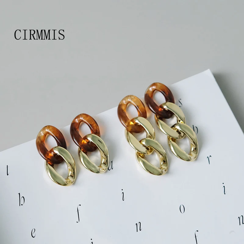 

CIRMMIS Fashion New Geometric Acrylic Resin Long Drop Earrings For Women Amber Gold Vintage Earring Handmade Jewelry Accessory
