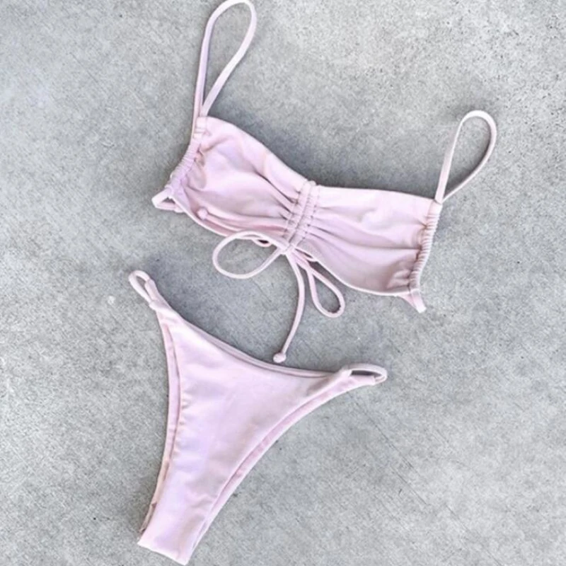 

XPUHGM Pink Bikinis Sexy Push Up Bikini 2020 Hot Sale Padded String Bandage Low Waist Swimsuit Female Swimwear Women Biquini