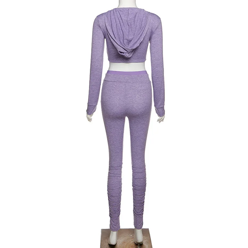 

2020 Autumn New Women's Suit European and American Women's Long-Sleeved Hooded Shirt Pleated Tight Pants Two-Piece Set