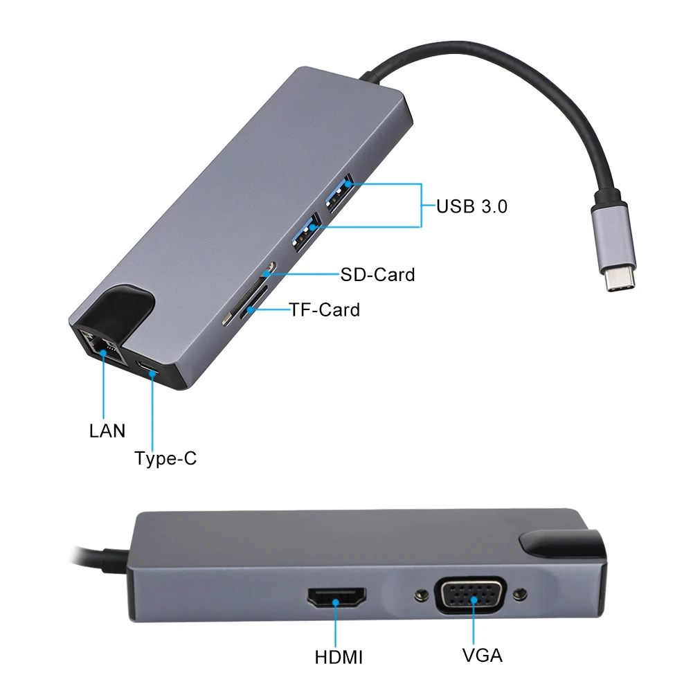USB C концентратор Тип к 3 0 HDMI VGA Gigabit Ethernet RJ45 usb-хаб для MacBook Pro поставки разветвитель 8