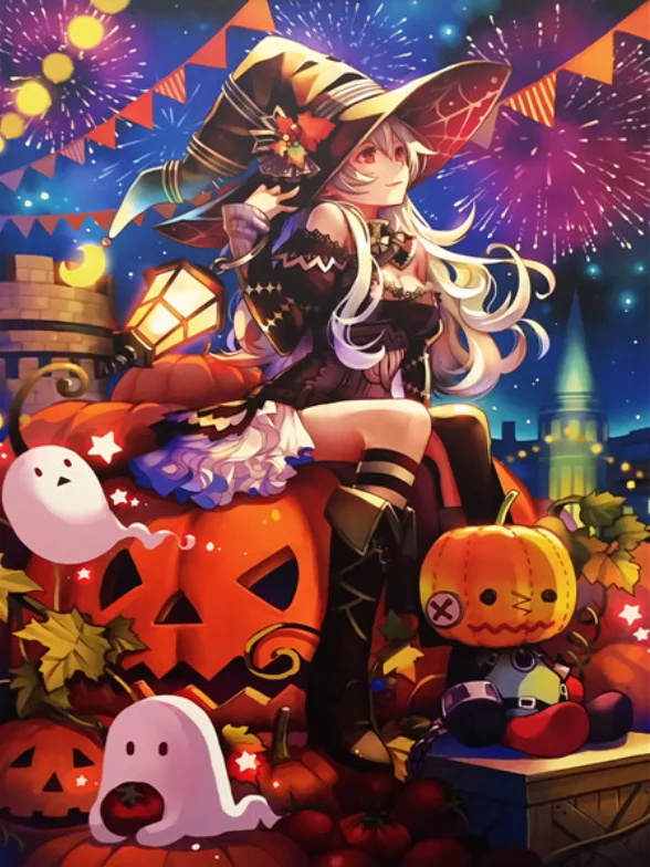 

Алмазная 5D Вышивка аниме девочка, алмазная живопись, Набор для вышивки крестиком в виде тыквы на Хэллоуин, мозаичная картина, украшение для ...