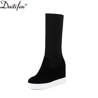 daitifen brand winter women sock boots with fur floded mid calf boots female ankle boots leisure ladies shoes platform keep warm