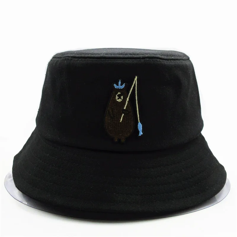 

LDSLYJR Fishing bear embroidery cotton Bucket Hat Fisherman Hat outdoor travel hat Sun Cap Hats for men and Women 121