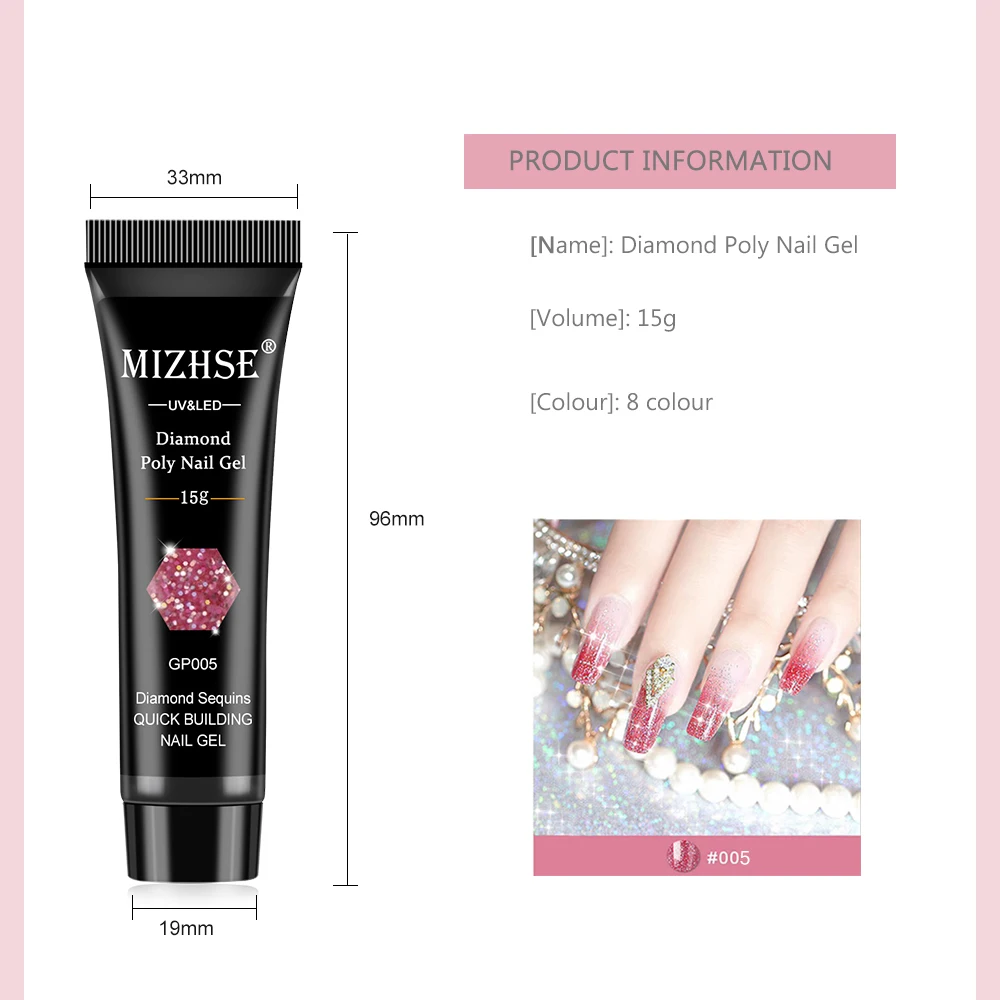 

MIZHSE POM gel nail set 8 glitter acrylic gel set finger extension diamond UV construction gel polish nail polish 6W lamp