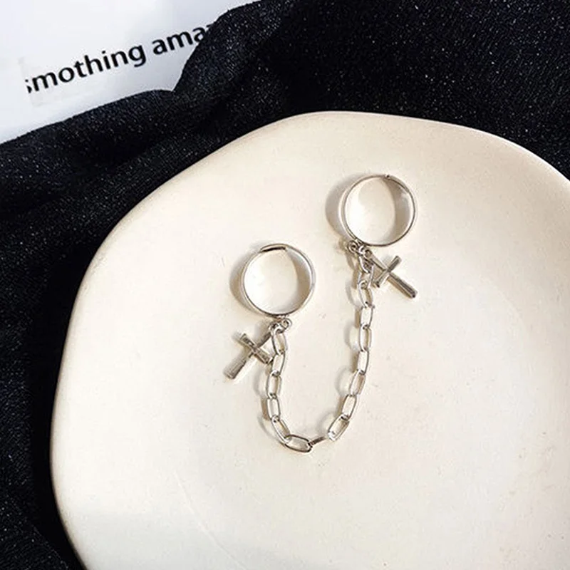 

Retro Punk Hip-hop Cross Ring Simple Chain Finger Adjustable Jewelry Gift