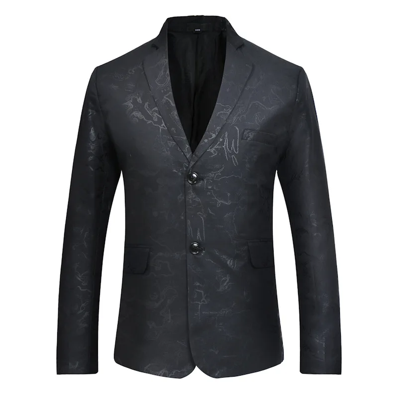 Мужской блейзер с двумя пуговицами черный однобортный Блейзер листьями костюм