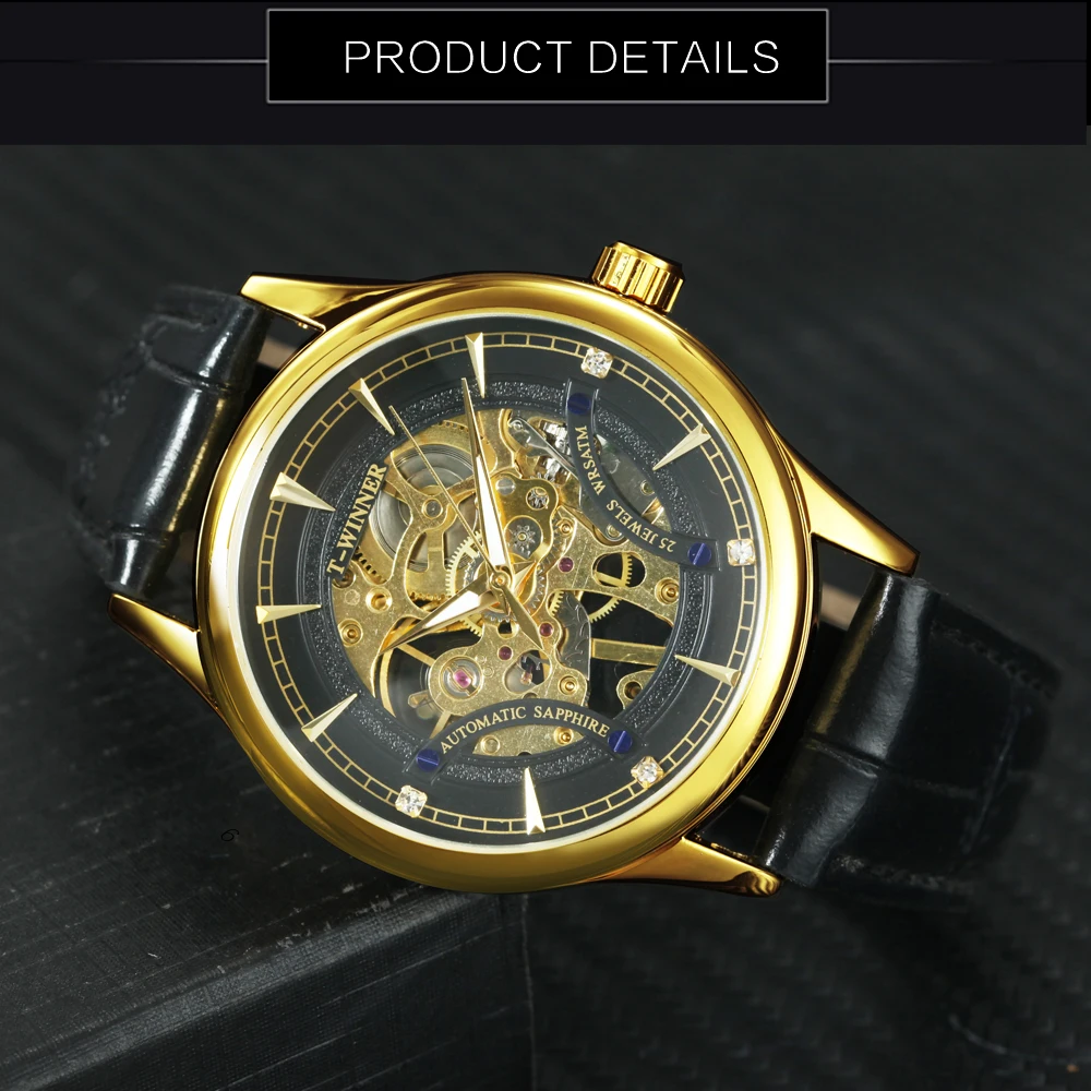 Часы наручные WINNER Мужские механические модные роскошные золотистые