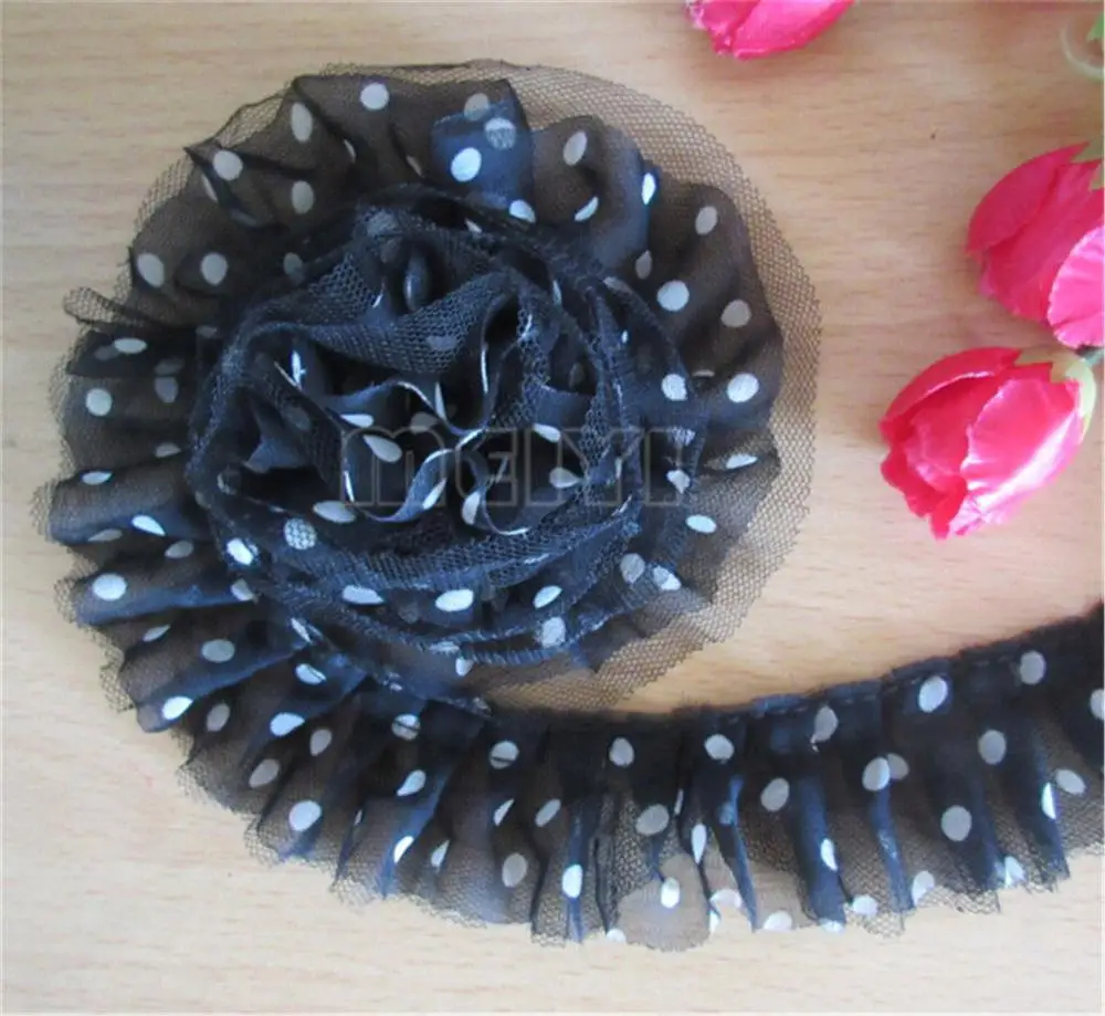 5 ярдов двухслойная черная плиссированная ткань из органзы кружевная обрезанная