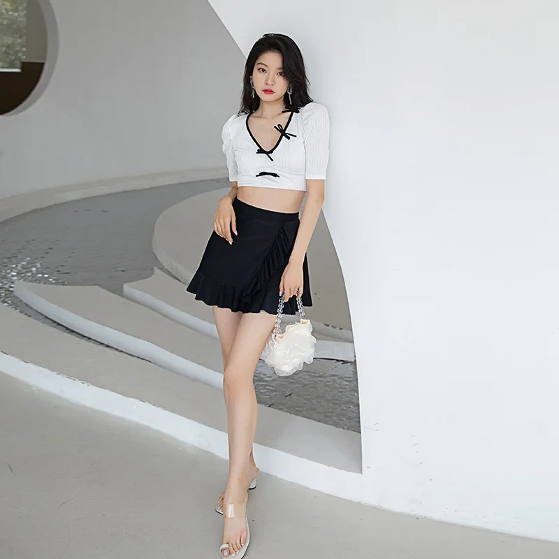 

Suit For Women 2021 Summer Clothes Bikini Set Swimsuit Push Up Swimwear New Long Sleeve Skirt Print Polyester Sierra Surfer