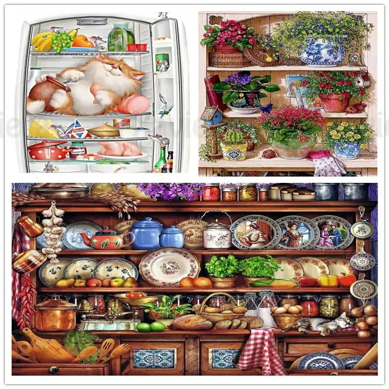 

5D DIY Diamond Painting Cartoon Scenery Cupboard Fridge Flower Cabinet Diamond Embroidery Cross Stitch Mosaic Kitchen Dining Ro