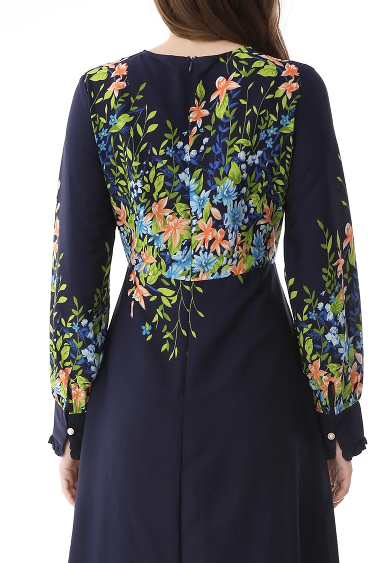 

Houthion 2021 New Muslim Long Dresses Loose Plus Size Casual Fashion Maxi Dress Zipper Long Sleeve Flower Print Robe